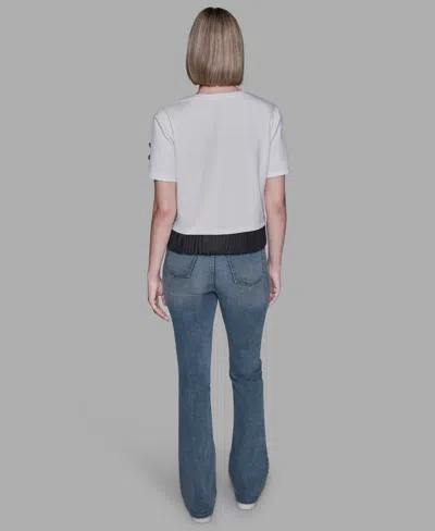 Karl Lagerfeld Women's Logo Pleated Hem Top In White