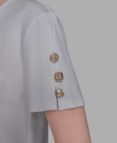 Karl Lagerfeld Women's Logo Pleated Hem Top In White