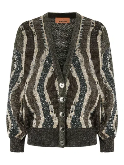 Missoni Boxy Cardigan With Buttons And Wave Pattern In Brown
