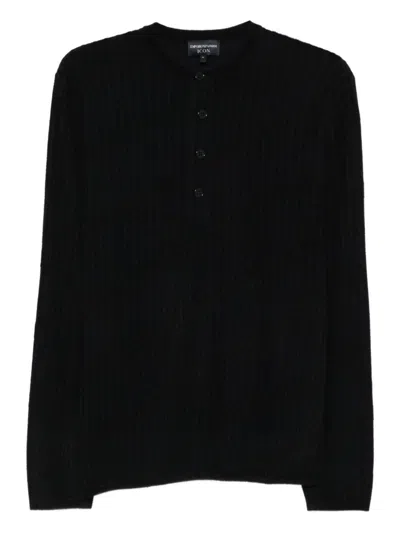 Emporio Armani Tonal Diamond Wool Sweater In Black