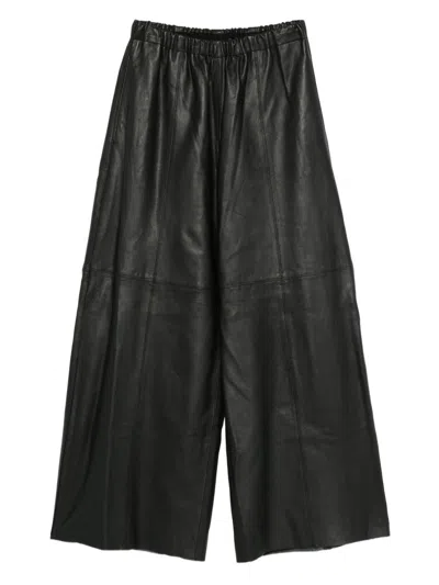 Alysi Leather Wide-leg Trousers In Black