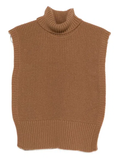 Davantino Turtleneck Sleeveless Wool Sweater In Brown