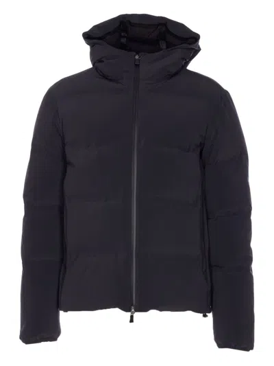 Herno High-collar Hooded Down Jacket With Logo Detail In Black