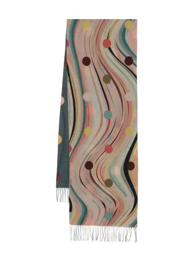 Paul Smith Cashmere Wool Scarf With Polka Dots And Swirls In Multi