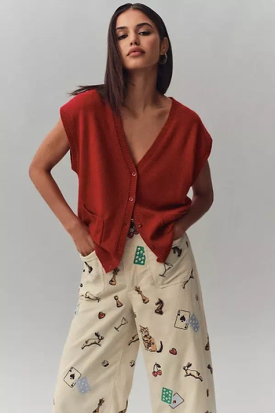 Maeve Cashmere V-neck Cardigan Sweater Vest In Red