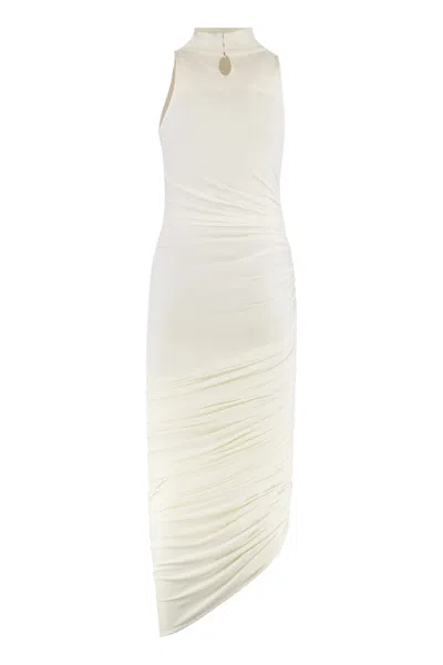 Jacquemus Asymmetric Hem Sleeveless High Neck Dress In White