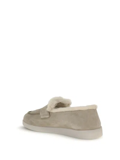 Prada Suede Shearling Loafers In Neutral