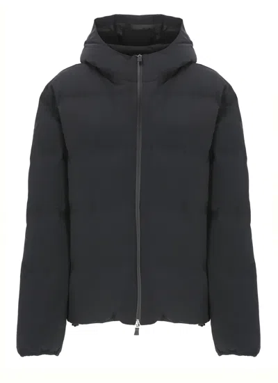 Herno High-collar Hooded Down Jacket With Logo Detail In Multi