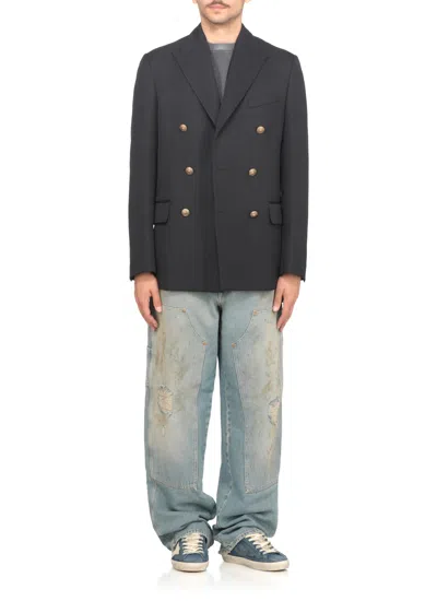 Golden Goose Sneakers Low-top Super-star In Suede In Blue