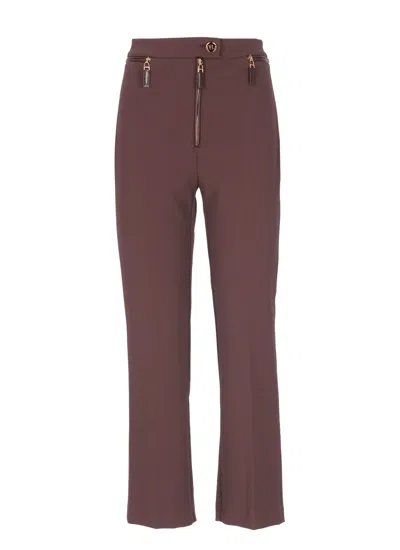 Elisabetta Franchi Cropped Brown Straight-leg Trousers With High Waist In Multi