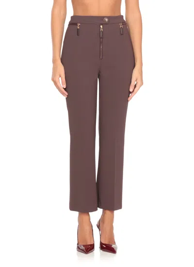 Elisabetta Franchi Cropped Brown Straight-leg Trousers With High Waist In Multi