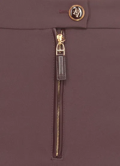 Elisabetta Franchi Cropped Brown Straight-leg Trousers With High Waist In Multi