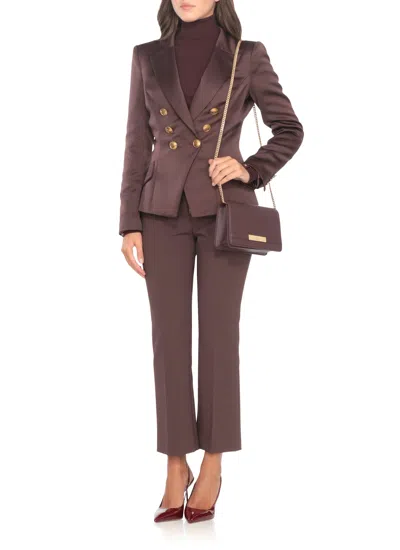 Elisabetta Franchi Cropped Brown Straight-leg Trousers With High Waist In Multi