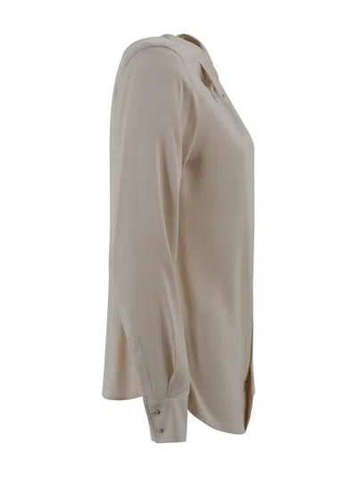 Max Mara Classic Silk Satin Shirt In Neutral