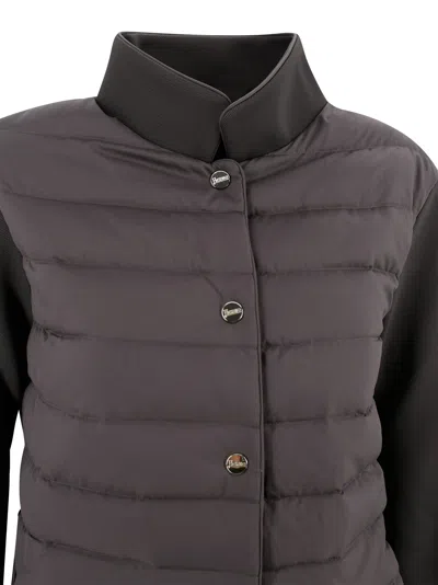 Herno Padded Jacket With Fabric Sleeves In Brown