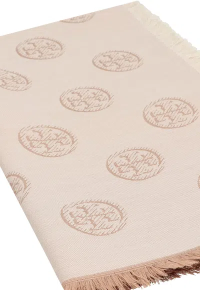 Tory Burch Traveller Logo-print Scarf In Neutral