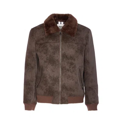 Sword 6.6.44 Sword Sword Eco-leather Biker Jacket With Shearling Collar In Brown