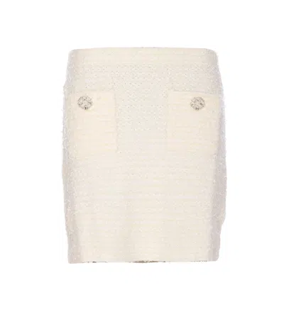 Self-portrait Midi Skirt With Decorative Buttons And Pockets In White