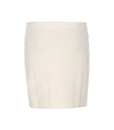 Self-portrait Midi Skirt With Decorative Buttons And Pockets In White