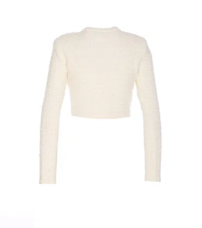 Self-portrait White Crewneck Cropped Cardigan With Crystal Embellishments On The Collar In Cotton Blend Woman In White