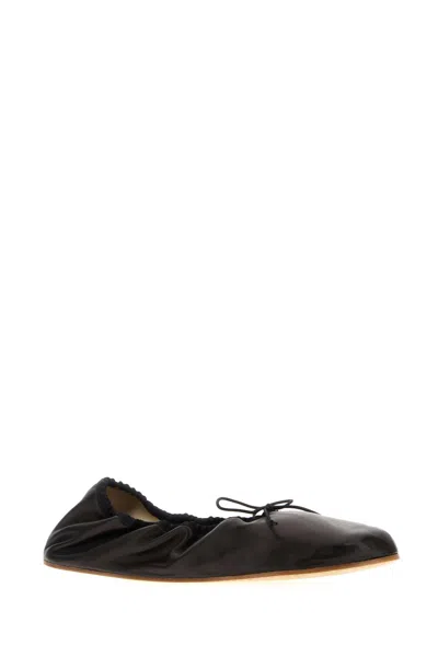 The Row Leather Awar Ballet Flats With Elastic Detail In Black