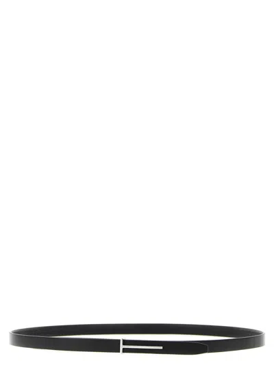 Tom Ford Slim Leather Belt Featuring Metal Buckle In Black