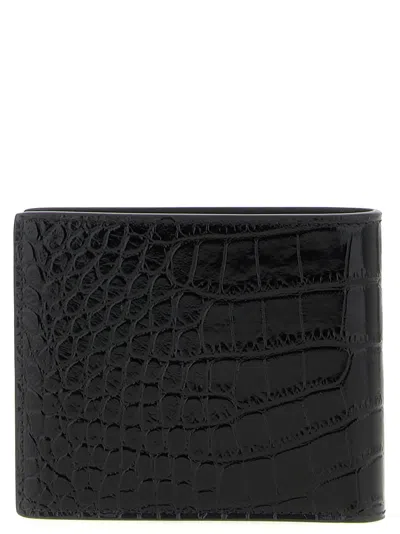 Tom Ford Crocodile Print Leather Wallet In Black