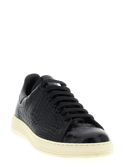 Tom Ford Textured Crocodile Pattern Sneakers With Rubber Sole In Black