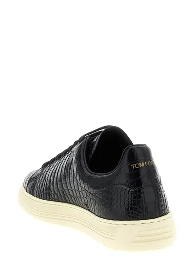 Tom Ford Textured Crocodile Pattern Sneakers With Rubber Sole In Black