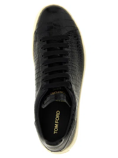 Tom Ford Textured Crocodile Pattern Sneakers With Rubber Sole In Black