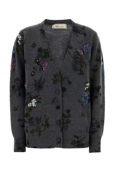 Blumarine Women Printed Wool Blend Oversize Cardigan In Gray