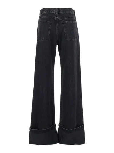 Pinko Wide-leg Jeans In Black Denim In Black