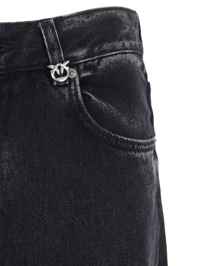 Pinko Wide-leg Jeans In Black Denim In Black