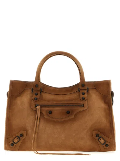 Balenciaga Women Camel Suede Medium Le City Handbag