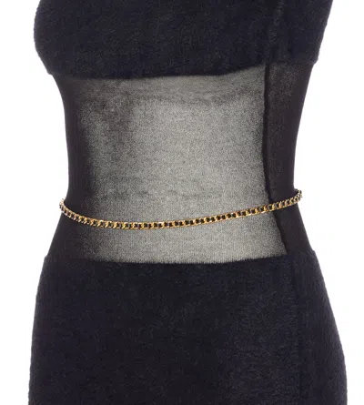 Elisabetta Franchi Midi Dress With Chain Belt And Sheer Panel In Black