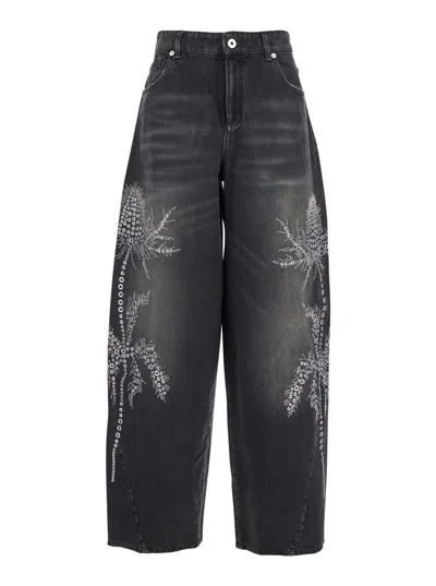 Blumarine Black Jeans With Belt Loops And Embroidery On The Front In Denim Woman In Black