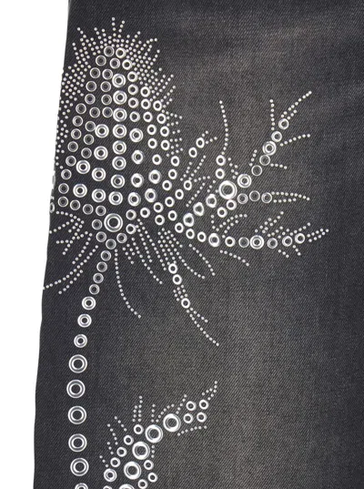 Blumarine Black Jeans With Belt Loops And Embroidery On The Front In Denim Woman In Black