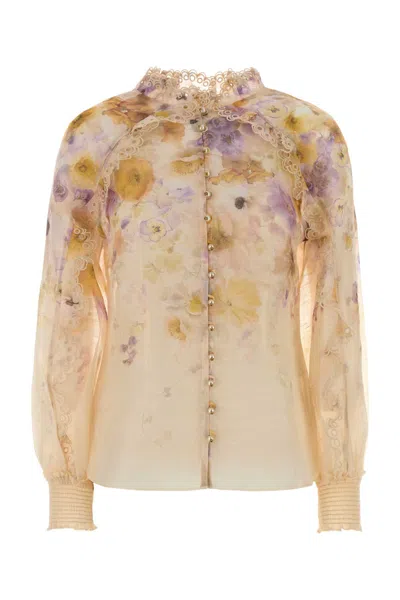Zimmermann Printed Linen Blend Memento Shirt In Neutral