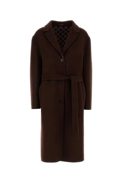 Gucci Brown Reversible Double-breasted Coat With Notched Revers And Belt In Wool Woman In Brown