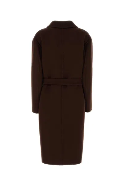 Gucci Brown Reversible Double-breasted Coat With Notched Revers And Belt In Wool Woman In Brown