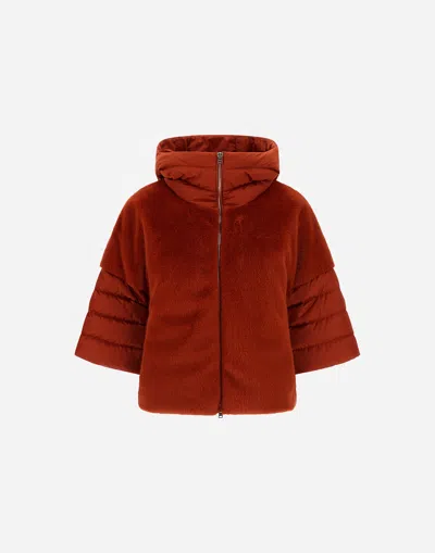 Herno Cape In Satin And Lady Alternative Fur In Orange