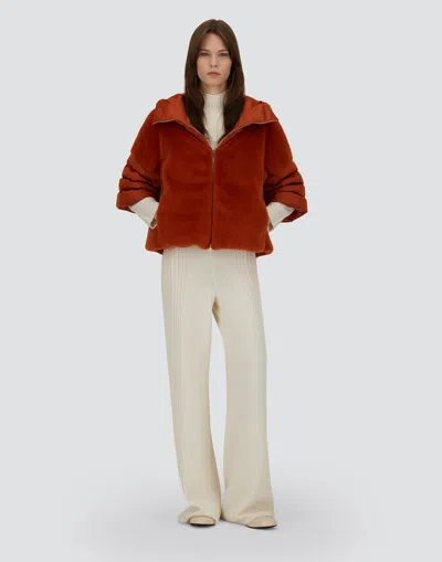 Herno Cape In Satin And Lady Alternative Fur In Orange