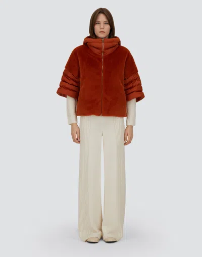 Herno Cape In Satin And Lady Alternative Fur In Orange