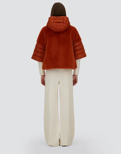 Herno Cape In Satin And Lady Alternative Fur In Orange