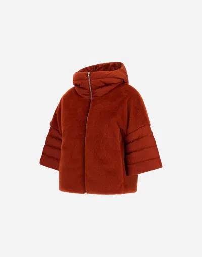 Herno Cape In Satin And Lady Alternative Fur In Orange