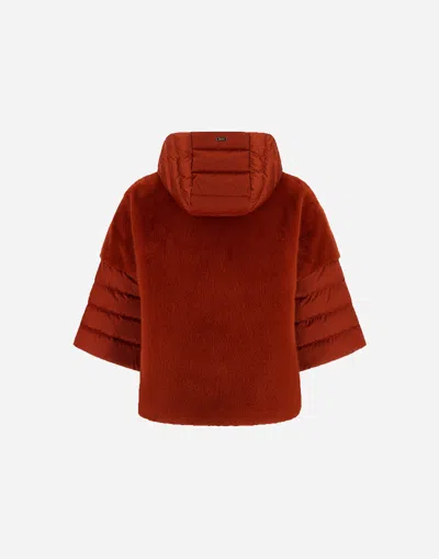 Herno Cape In Satin And Lady Alternative Fur In Orange