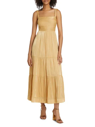 Kobi Halperin Maisie Tiered Metallic Shimmer Maxi Dress In Neutral