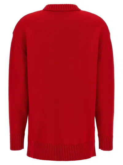 Prada Oversized Knit Sweater With Bow And Pleats In Red