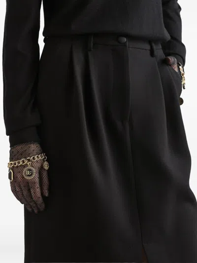 Dolce & Gabbana Double Wool Crepe Midi Skirt In Black