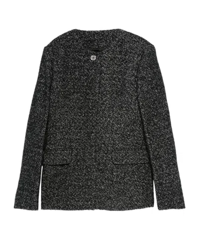 Totême Womens Black White Collarless Cinched Wool-blend Jacket In Black